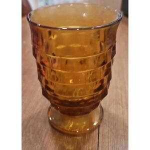 Vintage Indiana Whitehall Cubist Amber Glass Footed Juice Glass 4"